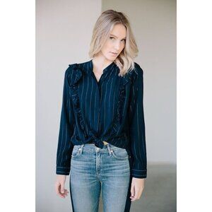 Rails piper tie front blue and silver striped cropped shirt.